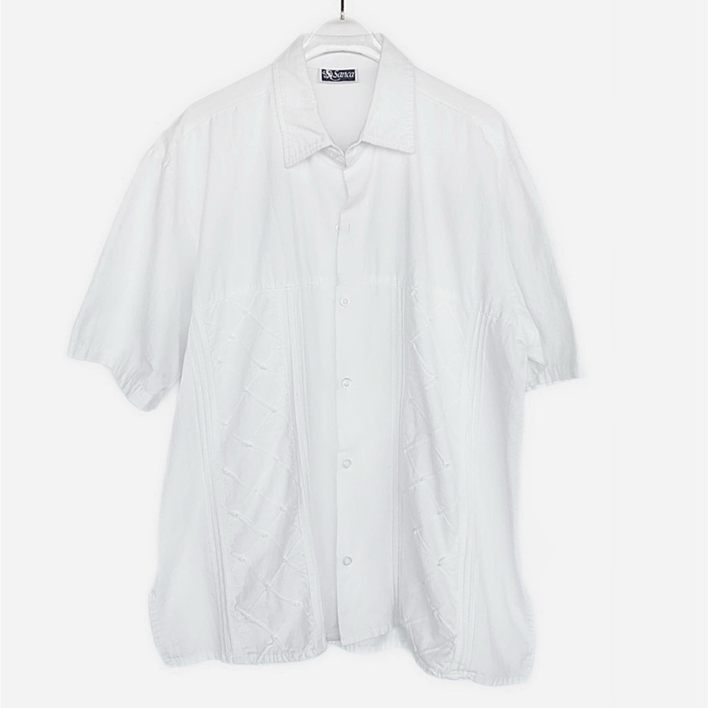 Sanca Western White Botton Down Shirt Sleeve Shirt Mens Size M/L